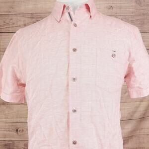 Ted Baker London Shirt Mens SIZE 6 Pink Short Sleeve Button Cotton Linen